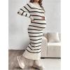 image:imageMakeMeChic Womens Maternity Sweater Dress Striped Mock Neck Long Sleeve Knit Bodycon Maxi DressesMulticolor
