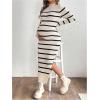 image:imageMakeMeChic Womens Maternity Sweater Dress Striped Mock Neck Long Sleeve Knit Bodycon Maxi DressesMulticolor