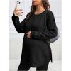 image:imageMakeMeChic Womens Maternity Sweatshirt Round Neck Long Sleeve Split Pregnancy Shirt Fall Maternity Clothes TopsBlack