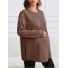 image:imageMakeMeChic Womens Maternity Sweatshirt Round Neck Long Sleeve Split Pregnancy Shirt Fall Maternity Clothes TopsBrown