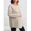 image:imageMakeMeChic Womens Maternity Sweatshirt Round Neck Long Sleeve Split Pregnancy Shirt Fall Maternity Clothes TopsKhaki