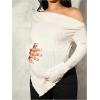 image:imageMakeMeChic Womens Maternity T Shirt Off Shoulder Sweater Asymmetrical Hanky Hem Long Sleeve Knit TopsApricot