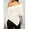 image:imageMakeMeChic Womens Maternity T Shirt Off Shoulder Sweater Asymmetrical Hanky Hem Long Sleeve Knit TopsApricot