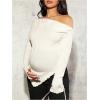 image:imageMakeMeChic Womens Maternity T Shirt Off Shoulder Sweater Asymmetrical Hanky Hem Long Sleeve Knit TopsApricot