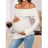 image:imageMakeMeChic Womens Maternity T Shirt Off The Shoulder Asymmetrical Long Sleeve Pregnancy TeeBeige