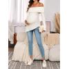 image:imageMakeMeChic Womens Maternity T Shirt Off The Shoulder Asymmetrical Long Sleeve Pregnancy TeeBeige