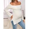 image:imageMakeMeChic Womens Maternity T Shirt Off The Shoulder Asymmetrical Long Sleeve Pregnancy TeeBeige