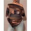 image:imageMakeMeChic Womens Maternity T Shirt Spring Tie Dye Asymmetrical Lettuce Trim Long Sleeve Pregnancy TopsBrown