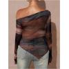 image:imageMakeMeChic Womens Maternity T Shirt Spring Tie Dye Asymmetrical Lettuce Trim Long Sleeve Pregnancy TopsBrown