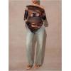 image:imageMakeMeChic Womens Maternity T Shirt Spring Tie Dye Asymmetrical Lettuce Trim Long Sleeve Pregnancy TopsBrown