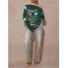 image:imageMakeMeChic Womens Maternity T Shirt Spring Tie Dye Asymmetrical Lettuce Trim Long Sleeve Pregnancy TopsGreen