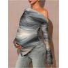image:imageMakeMeChic Womens Maternity T Shirt Spring Tie Dye Asymmetrical Lettuce Trim Long Sleeve Pregnancy TopsGrey