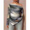 image:imageMakeMeChic Womens Maternity T Shirt Spring Tie Dye Asymmetrical Lettuce Trim Long Sleeve Pregnancy TopsGrey