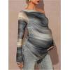 image:imageMakeMeChic Womens Maternity T Shirt Spring Tie Dye Asymmetrical Lettuce Trim Long Sleeve Pregnancy TopsGrey