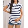 image:imageMakeMeChic Womens Maternity T Shirt Striped Cap Sleeve Crew Neck Pregnancy Tee TopsBlue