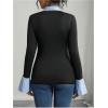 image:imageMakeMeChic Womens Maternity T Shirts Striped Bell Sleeve Collared Fitted 2 in 1 Pregnancy TopsBlack