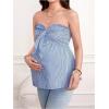 image:imageMakeMeChic Womens Maternity Tube Top Striped Strapless Ruffle Trim Summer Pregnancy Bandeau ShirtBlue and White