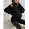 image:imageMakeMeChic Womens Maternity Turtleneck Sweater Cold Shoulder Mock Neck Long Sleeve Pullover Knit TopsBlack
