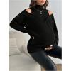 image:imageMakeMeChic Womens Maternity Turtleneck Sweater Cold Shoulder Mock Neck Long Sleeve Pullover Knit TopsBlack