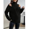 image:imageMakeMeChic Womens Maternity Turtleneck Sweater Cold Shoulder Mock Neck Long Sleeve Pullover Knit TopsBlack