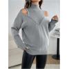 image:imageMakeMeChic Womens Maternity Turtleneck Sweater Cold Shoulder Mock Neck Long Sleeve Pullover Knit TopsGrey