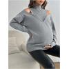 image:imageMakeMeChic Womens Maternity Turtleneck Sweater Cold Shoulder Mock Neck Long Sleeve Pullover Knit TopsGrey