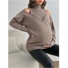 image:imageMakeMeChic Womens Maternity Turtleneck Sweater Cold Shoulder Mock Neck Long Sleeve Pullover Knit TopsKhaki