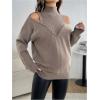 image:imageMakeMeChic Womens Maternity Turtleneck Sweater Cold Shoulder Mock Neck Long Sleeve Pullover Knit TopsKhaki