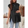 image:imageMakeMeChic Womens Maternity Turtleneck Sweater Vest Tops Mock Neck Sleeveless Slit Hem Pregnancy Knit SweaterBlack