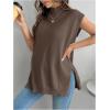 image:imageMakeMeChic Womens Maternity Turtleneck Sweater Vest Tops Mock Neck Sleeveless Slit Hem Pregnancy Knit SweaterBrown