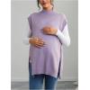 image:imageMakeMeChic Womens Maternity Turtleneck Sweater Vest Tops Mock Neck Sleeveless Slit Hem Pregnancy Knit SweaterPurple