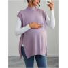 image:imageMakeMeChic Womens Maternity Turtleneck Sweater Vest Tops Mock Neck Sleeveless Slit Hem Pregnancy Knit SweaterPurple