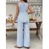 image:imageMakeMeChic Womens Maternity Two Piece Outfits Striped Crew Neck Sleeveless Tank Top and Pants Pregnancy SetsBlue