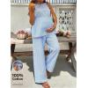 image:imageMakeMeChic Womens Maternity Two Piece Outfits Striped Crew Neck Sleeveless Tank Top and Pants Pregnancy SetsBlue