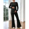 image:imageMakeMeChic Womens Maternity Two Piece Sets Crew Neck Long Sleeve Blouse and Flared Leg Pants Pregnancy OutfitsBlack