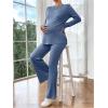 image:imageMakeMeChic Womens Maternity Two Piece Sets Crew Neck Long Sleeve Blouse and Flared Leg Pants Pregnancy OutfitsBlue