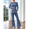 image:imageMakeMeChic Womens Maternity Two Piece Sets Crew Neck Long Sleeve Blouse and Flared Leg Pants Pregnancy OutfitsBlue