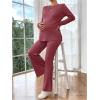 image:imageMakeMeChic Womens Maternity Two Piece Sets Crew Neck Long Sleeve Blouse and Flared Leg Pants Pregnancy OutfitsHot Pink