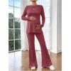 image:imageMakeMeChic Womens Maternity Two Piece Sets Crew Neck Long Sleeve Blouse and Flared Leg Pants Pregnancy OutfitsHot Pink