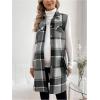 image:imageMakeMeChic Womens Maternity Vest Outerwear Plaid Print Collared Button Down Pregnancy Midi CoatBlack and White