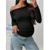 image:imageMakeMeChic Womens Off The Shoulder Maternity Tee Shirt Long Sleeve Asymmetrical Neck Ruched Pregnancy TopBlack