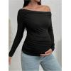 image:imageMakeMeChic Womens Off The Shoulder Maternity Tee Shirt Long Sleeve Asymmetrical Neck Ruched Pregnancy TopBlack