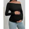 image:imageMakeMeChic Womens Off The Shoulder Maternity Tee Shirt Long Sleeve Asymmetrical Neck Ruched Pregnancy TopBlack