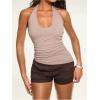image:imageMakeMeChic Womens Ruffle Mini Shorts Crochet Layered Mesh Lace Micro ShortsBrown