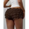 image:imageMakeMeChic Womens Ruffle Mini Shorts Crochet Layered Mesh Lace Micro ShortsMesh Brown