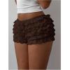 image:imageMakeMeChic Womens Ruffle Mini Shorts Crochet Layered Mesh Lace Micro ShortsMesh Brown