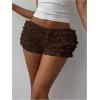 image:imageMakeMeChic Womens Ruffle Mini Shorts Crochet Layered Mesh Lace Micro ShortsMesh Brown