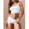 image:imageMakeMeChic Womens Ruffle Mini Shorts Crochet Layered Mesh Lace Micro ShortsWhite