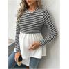 image:imageMakeMeChic Womens Spring Maternity Tops Striped Long Sleeve Flared Pregnancy Tee ShirtBlack and White