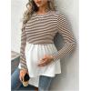 image:imageMakeMeChic Womens Spring Maternity Tops Striped Long Sleeve Flared Pregnancy Tee ShirtBrown